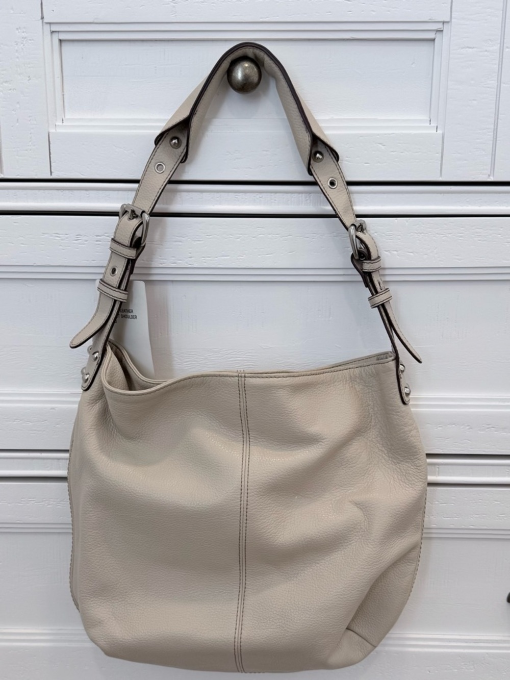 Tignanello Pebbled Leather Bucket Shoulder Bag in Sand